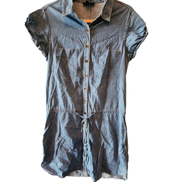 PAIGE Size SMALL Chambray Denim Lightweight Cinched Tie Waist Cotton Dress - Picture 1 of 5